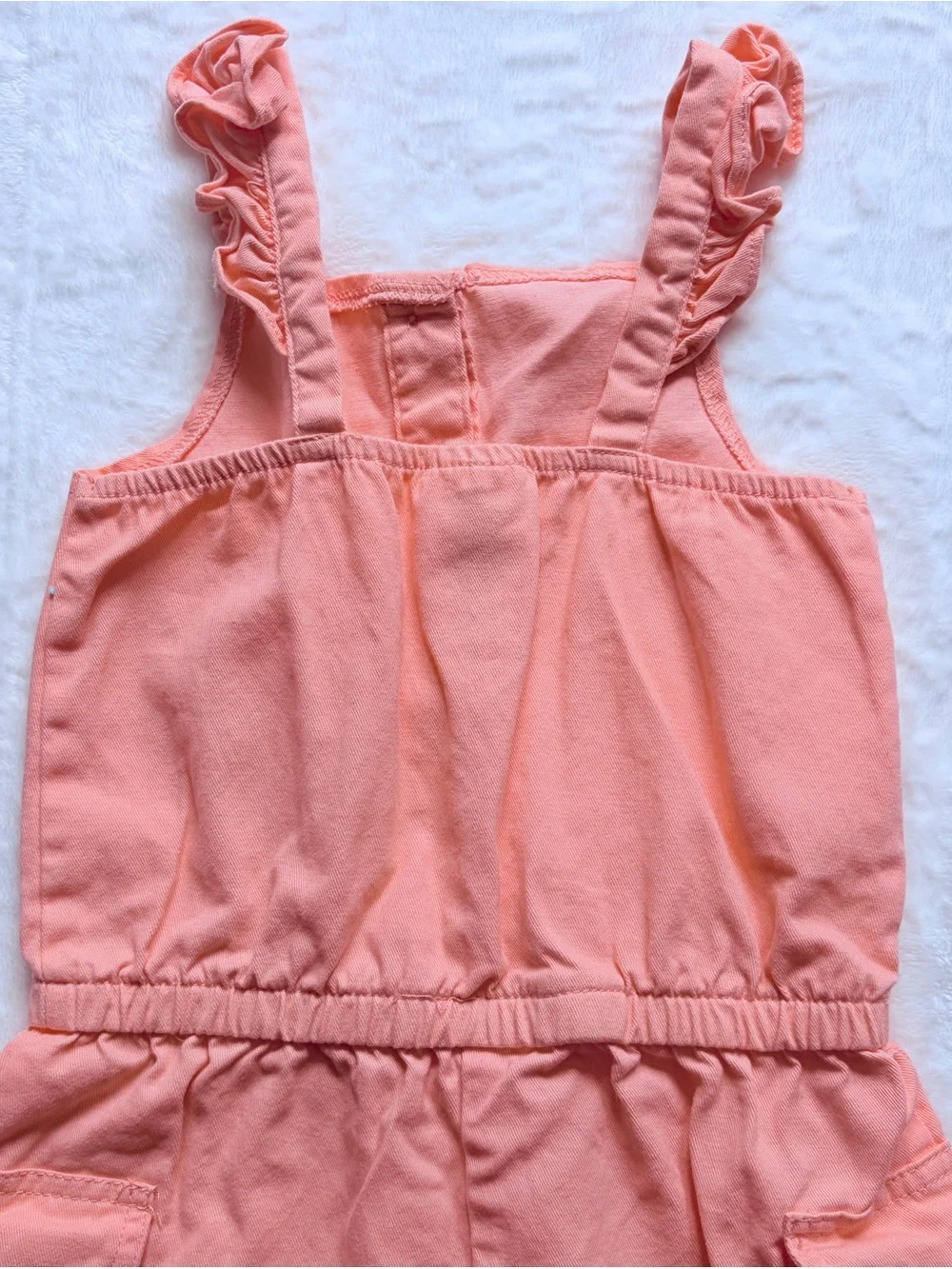 Girls 6X Peach Romper - Sleeveless Ruffle Strap One Piece Outfit W/ Pockets